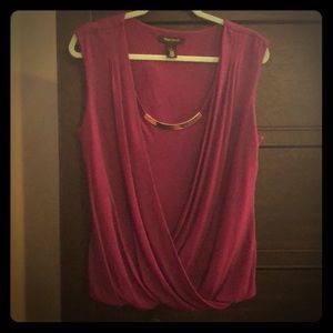 Purple draped blouse with gold detail